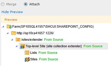 screenshot below shows that the source site collection is attached to the destination Web application: Figure 9: Attaching site collection backup data of DocAve 6 to the destination Web application.