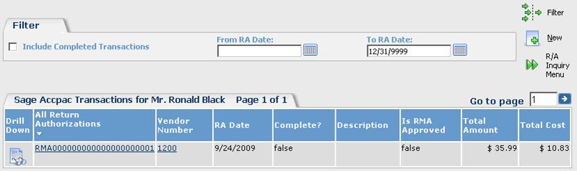 Using Sage ERP Accpac Inquiry Viewing or Editing Return Authorizations To view or edit return authorizations: On the R/A Inquiry screen, click All Return Authorizations.