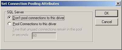 On the list that appears, double-click SQL Server. The Set Connection Pooling Attributes form appears. 4. Select the Don t pool connections to this driver option, and then click OK. 5.