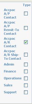 Viewing Company and Opportunity Information Specifying Sage ERP Accpac A/R and A/P Person and Address Types The Person and Address edit screens include a series of check boxes that you can use to