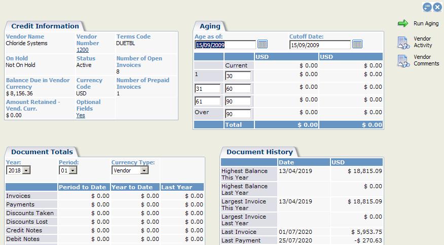 Viewing Company and Opportunity Information 3. On the right sidebar, click Customer Activity or Vendor Activity. The Sage ERP Accpac A/R Customer Activity or Vendor Activity form appears.