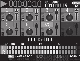 Mixing takes F8 Multi Track Field Recorder You can change the volume and panning of each track during playback. 1. Open the mixer on the Home Screen. ( P.11) 2. Press to start playback.