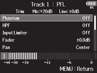 F8 Multi Track Field Recorder Monitoring the input signals of specific tracks (PFL/SOLO) You can monitor the input signals of specific tracks and make various settings for selected tracks. 1.