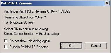 Rename Analysis Elements Rename Dialogs The next dialog box is displayed at the start of the Rename utility. Click OK to continue renaming. Click Cancel if you not want to rename at this time.