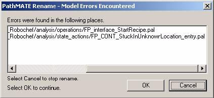 Rename Analysis Elements Model Errors Encountered The next dialog is displayed only if a parsing error is