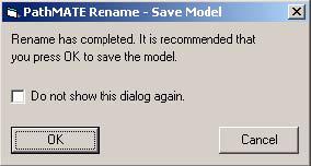 Save Model When all changes required for the rename are complete, the next dialog appears to request that the updated Rose model be saved. Click OK to save the model.