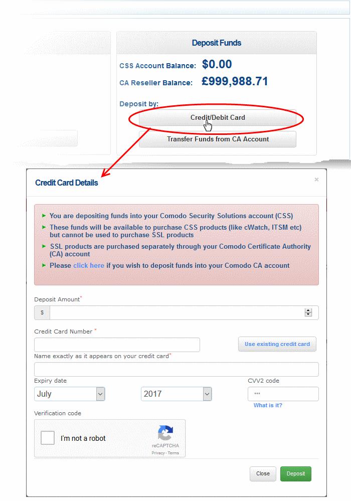 Enter the amount you want to deposit in the 'Deposit Amount' field.