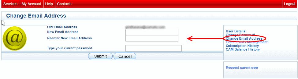 Click 'Change Email Address' in the 'User Details' box on the right: The 'Old Email Address' field shows the address currently associated with your account 2.