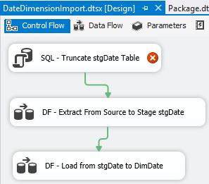 Drag the arrow and drop it on the DF - Extract From Source To Stage stgdate task.