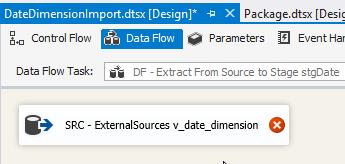 Double click on the source to configure it. This brings up the OLE DB Source Editor.