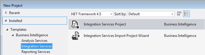 4. Select Integration Services Project from the New Project dialog. (Under Business Intelligence) 5. Don t bother to name the project, we re just exploring the SSIS features for now. 6.