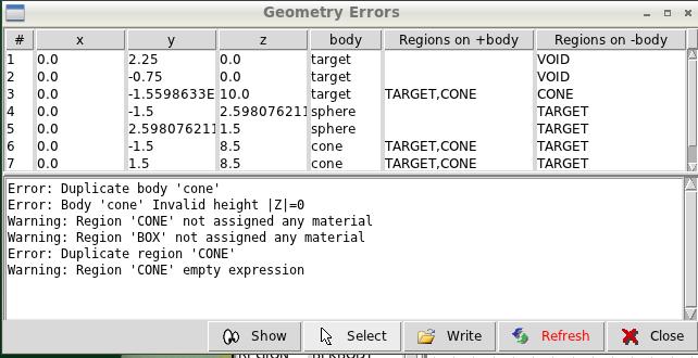 Debugging Geometry Errors [2/2] Geometry Errors Input File Errors or Warnings x, y, z Coordinates of the error (on the surface of body) body Body with the x,y,z point on surface generating the error