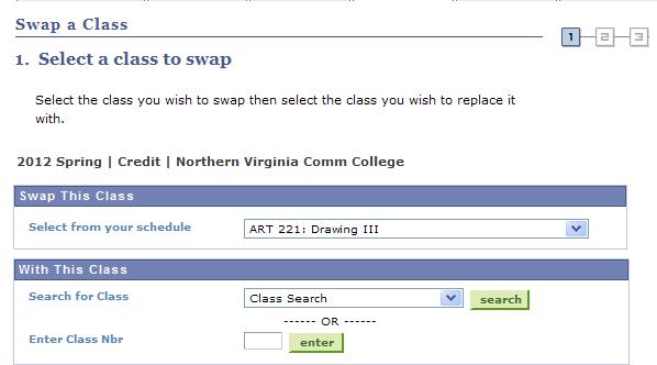 search for a class to swap with, or enter the class number (as shown here). Click.
