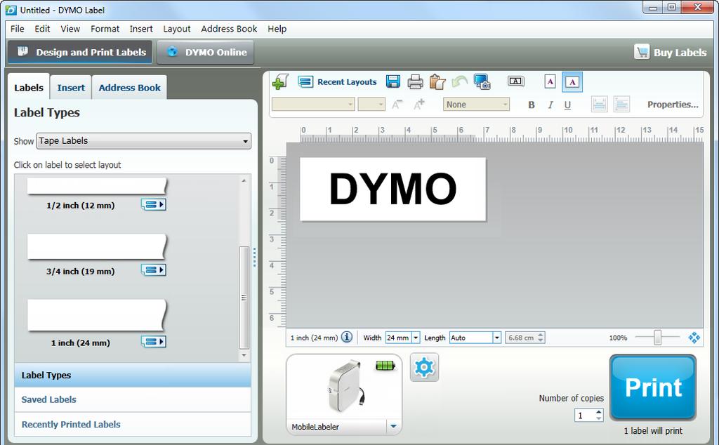 About DYMO Label Software The following figure shows some of the major features available in DYMO Label software.
