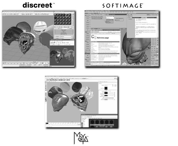 Alias Wavefront s Maya and Discreet s 3ds max. Figure 1-14 shows these applications making use of CgFX. Softimage XSI 3.0 provides direct support for Cg compilation in its Render Tree.