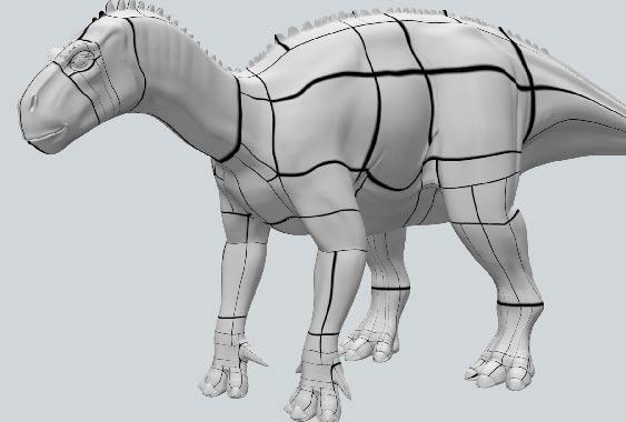 Ñ 80 CHAPTER 3. RENDERING ISSUES ON DINOSAUR Figure 3.13: Basic Aladar model. The lines are trying to give a sense of the model s patch boundaries. c Disney Enterprises, Inc.