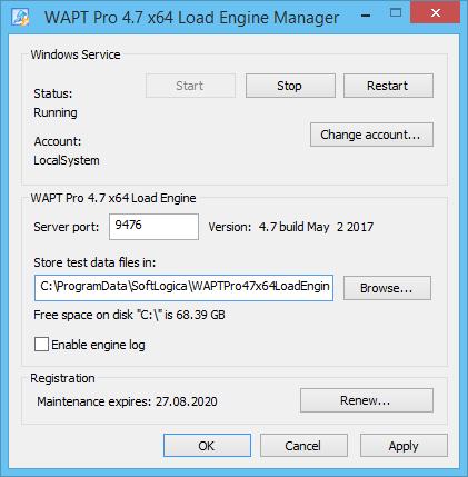 x64 Load Engine* The functionally of the x64 Load Engine is identical to the functionality of the regular load agent that comes with WAPT Pro. However the engine has much higher capacity.