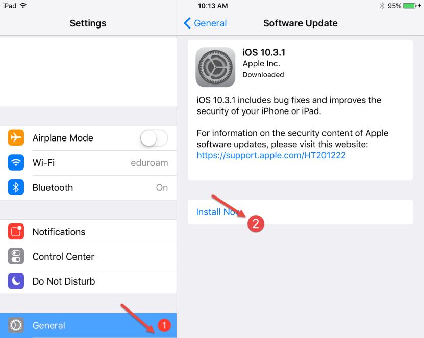 The next step is to run ios updates From the Home Screen, click on Settings Next to General should be a notification, click that section and select Install Now on the right side of the