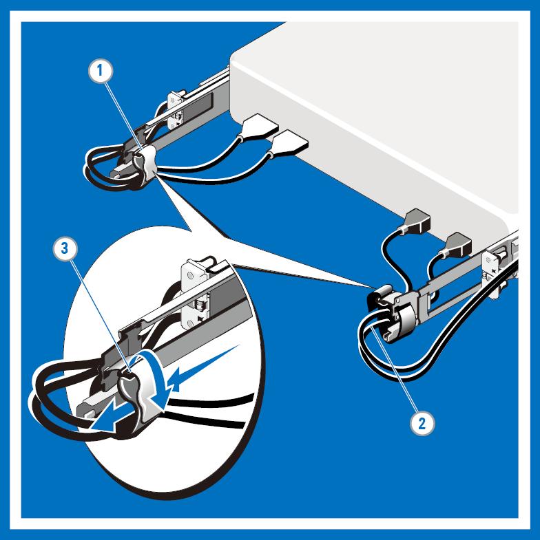 To secure the system for shipment in the rack or for other unstable environments, locate the hard-mount screw under each latch and tighten each screw with a #2 Phillips screwdriver (3). 7.