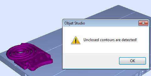 If the part turns purple and says Unclosed contours are detected it means you have a hole in your mesh, or reversed normal and