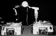 µ µ Figure 6: Two-cart nonholonomic robots. µ Cooperative mobile manipulators. µ Two wheeled nonholonomic robots that maintain a direct line of sight and a distance range.