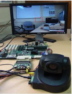 6 in Fig. 2. The components of this system are Xilinx ML510 (Virtex-5 FX130T) FPGA platform, Sony EVI D-70P Camera, and display monitor. Fig. 2. Complete System Hardware Setup. Table 1.