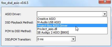 In the window that follows, please choose Project Box Asio Driver and in the