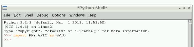 Figure 18: Typing a command in to the Python shell Figure 18 shows how you enter commands to the Python Shell. You may need to click on the shell window before you can type text into it.