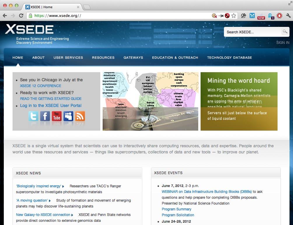 Figure 5. XSEDE User Portal thin-client GUI. Deployment view: Provided by a single, global XSEDE User Portal server, accessible via Web browsers. 4.1.