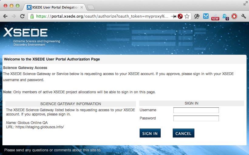 Figure 6. XSEDE OAuth Login thin-client GUI. Deployment view: One instance (with redundancy for availability) installed in front of the XSEDE Kerberos domain.