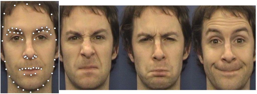 368 D. Cosker et al. Fig. 2. Example landmark placement and participant facial expressions for Disgust, Sadness and Happiness Fig. 3. First four modes of variation for our male participant.
