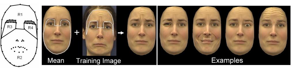 Re-mapping Animation Parameters Between Multiple Types of Facial Model 369 1, 3 and 5 belong to a forehead region (R 1 ), actions 2, 3 and 6 belong to a lower face region (R 2 ), actions 7 and 8