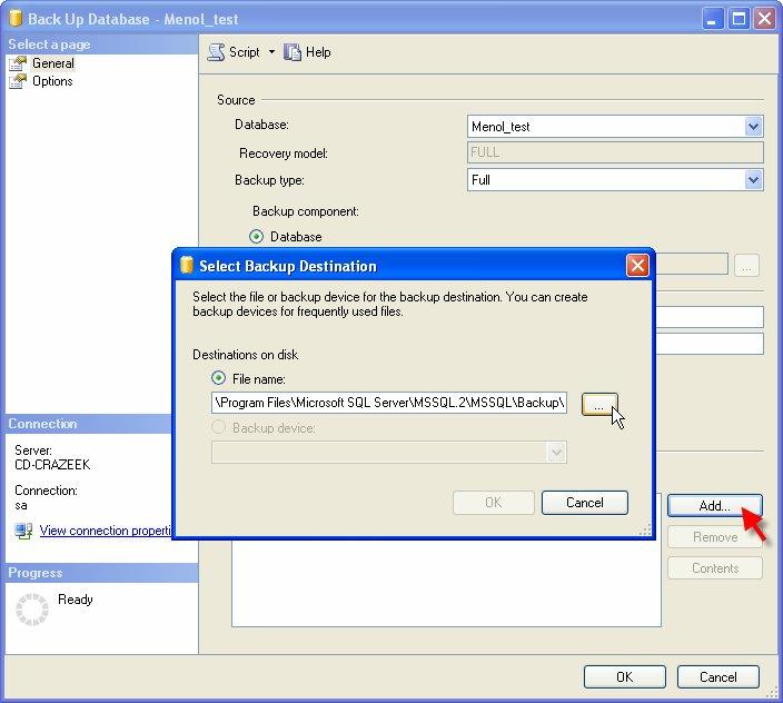 6) Select a place to store backup files: i. In destination section select Disk option and click on the Add button ii.