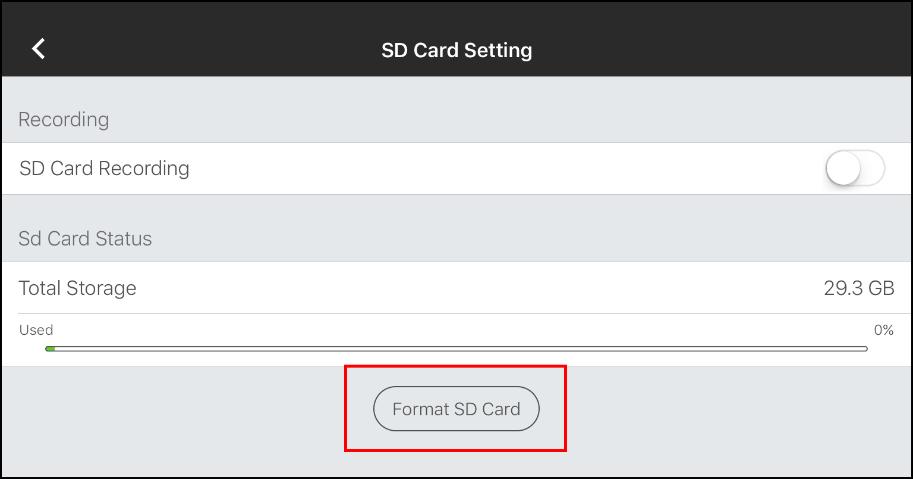 5. Tap SD Recording. 6. You must turn off SD Card Recording before formatting. Tap to turn off. 7.