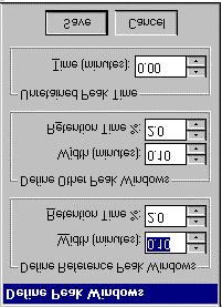 Choose EDIT METHODPeak Table... Click on the Define Peak Windows... button to open the Define Peak Windows dialog box.