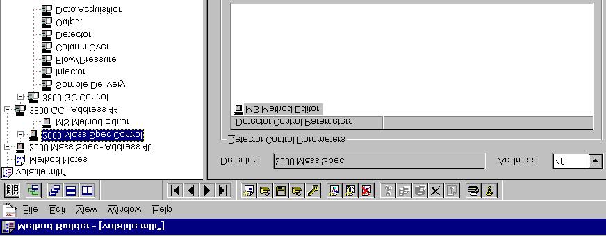 Under the Method Directory item 2000 Mass Spec Control, click on the item MS Method Editor. The display on the right will now show the MS method.
