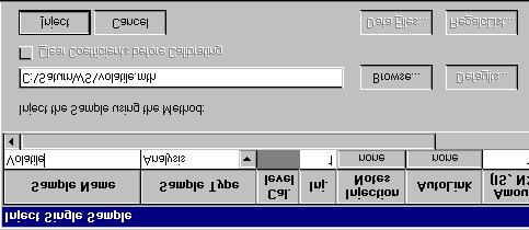 After entering the sample name, click the Inject button in the lower left of the dialog. Make sure the Saturn MS Module screen is shown (not the GC Module).