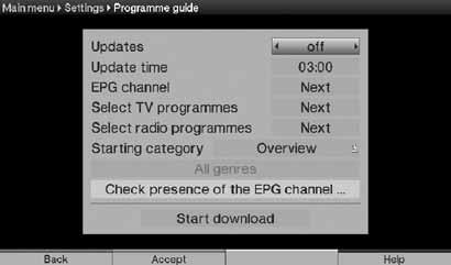 15.2.1 Programme guide This screen allows you to configure settings for programme information for the EPG.