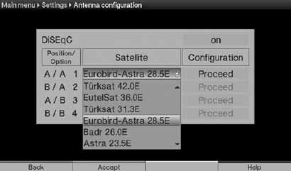 15.2.3 Antenna configuration The Antenna configuration settings are the same as the normal freesat mode (see 8.