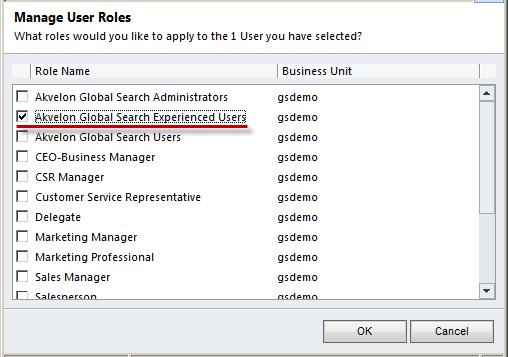 Figure 12 Manage User Roles Please note: this role provides selected users with rights to Manage THEIR OWN Search Settings.