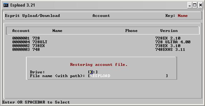 2. The second way would be to copy files account.ix and account.dat from an old ESPload installation to a new installation. **Please note that the security stamp of the old installation is required.