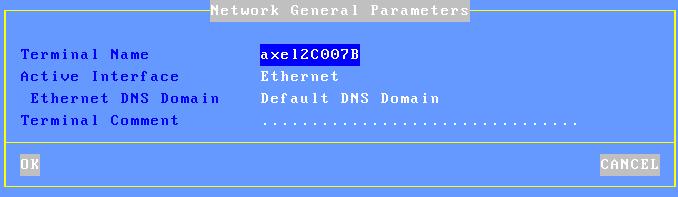 Interactive Set-Up 3.1.1 - General Parameters To set the AX3000 interface and the terminal identification select the [Configuration]-[Network]-[General Parameters] menu.