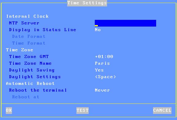 Interactive Set-Up Select the [Configuration]-[Terminal]-[Time settings] menu.