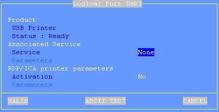 Interactive Set-Up The associated logical ports are listed in the menu [Configuration]-[Ports]- [USB Logical Ports]. To get information of a USB printer, select its logical port and press <Enter>.