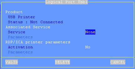 Interactive Set-Up In the menu [Configuration]-[Ports]-[USB Logical Ports] select the logical port and press <Enter>.