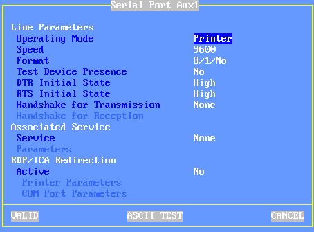 Interactive Set-Up Select the [Configuration]-[Ports]-[Auxiliary Ports]-[AuxX] dialog box to configure each auxiliary serial port: These parameters are: - Operating Mode: four modes are available: -