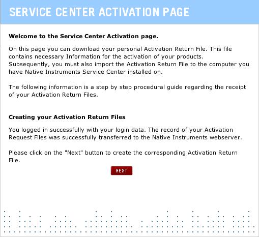 11 The Service Center s Activation Welcome Screen