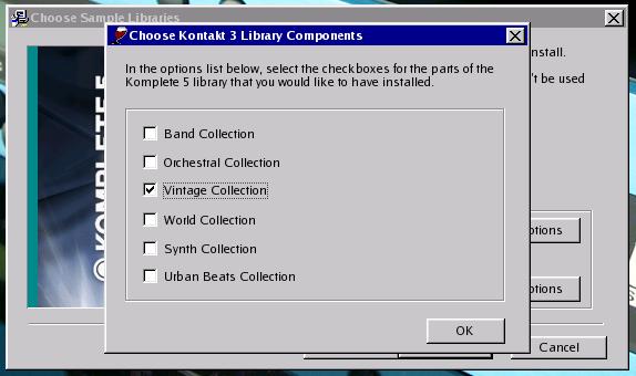 6 If the chosen library has an Options button, click it. 7 A window opens in which you can select a sub-library to install.