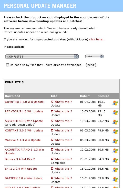4 You ll see a list of all the available software updates for Komplete 5.