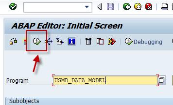 17. To view the generated tables, start transaction SE38. Enter program USMD_DATA_MODEL.